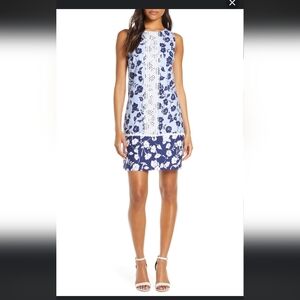 Eliza J Blue and White Shift Floral Mini Dress  Resort A Line Crochet Bnwot 8